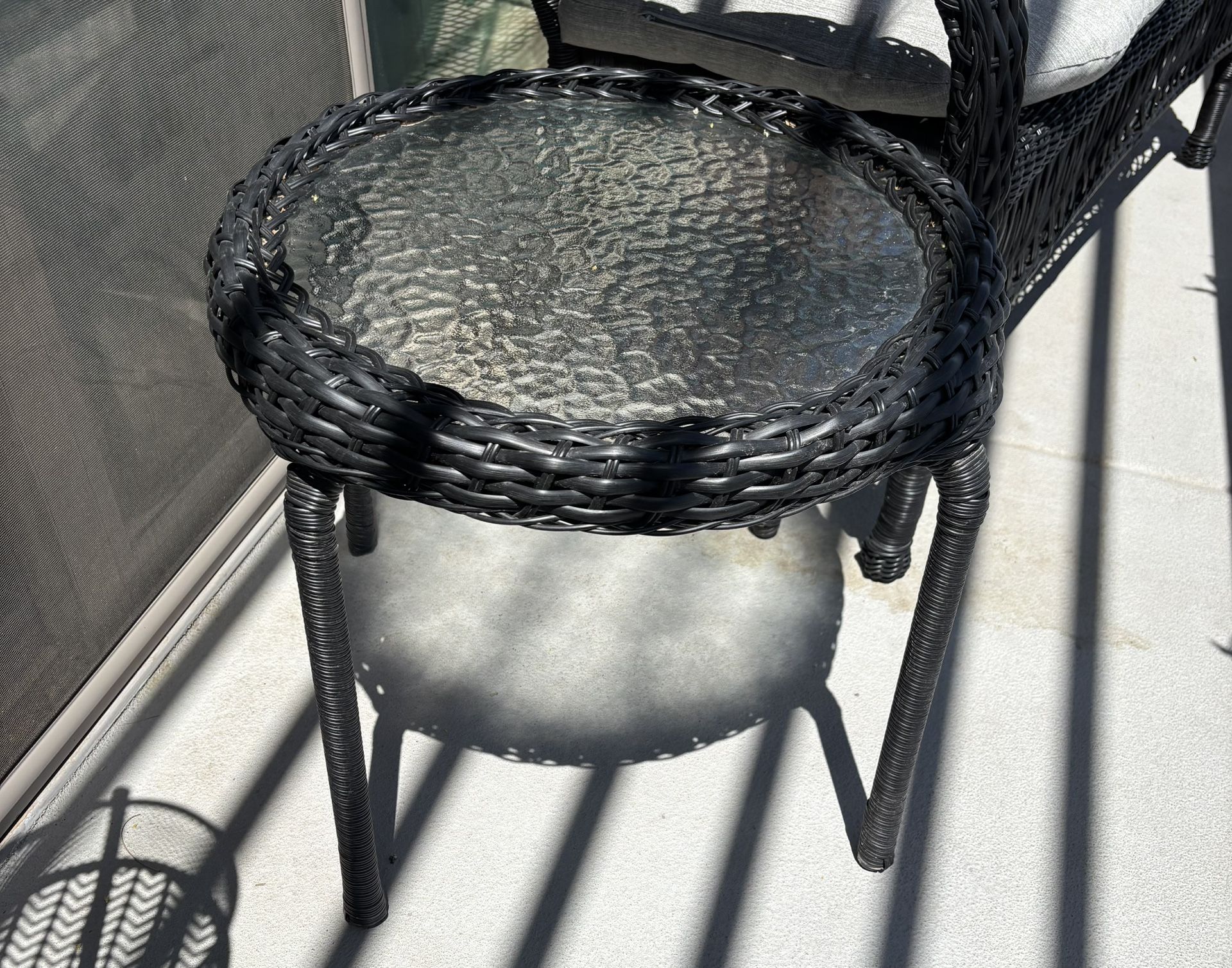 Black Outdoor Glass Wicker Table