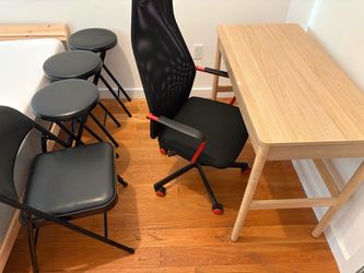 2-drawer Desk, Gaming Chair and Some Stools