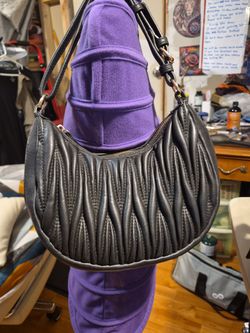 Black Pleated Leather Shoulder Bag