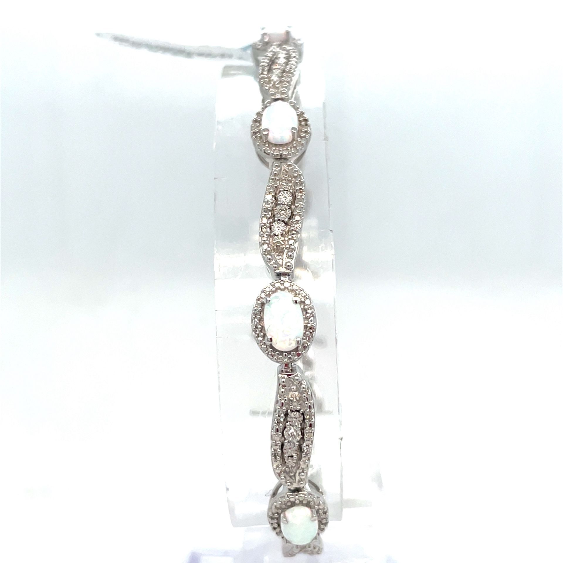 925 Sterling Silver 7.5” Synthetic Opal Diamond Bracelet 13.55g .21CTW 201601/2