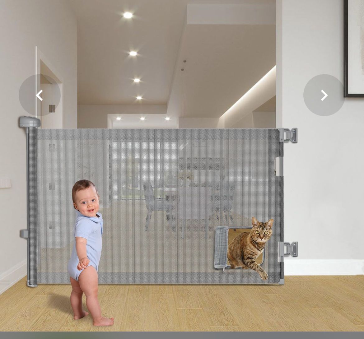 Retractable Baby Gates, Pet Gate With Cat Door - 41" Tall, Extends To 55" Wide Dog Gate For Stairs, Mesh Baby Gate With Door For Cats/Small Dogs, Easy