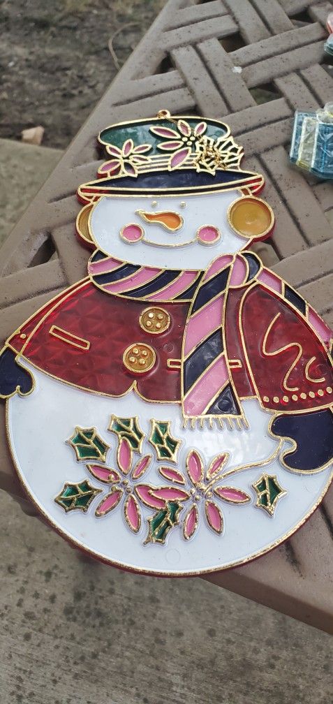 CHRISTMAS π SANTA & SNOWMAN VINTAGE SUN CATCHERS