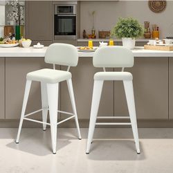 New Sealed-24 Inch Metal Bar stools Set of 2, Upholstered Counter Height Bar Stools with Removable Back & Metal Legs, Industrial Barstools for Kitchen