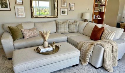 Living Spaces Delano Pearl Left-Facing Sectional + Ottoman