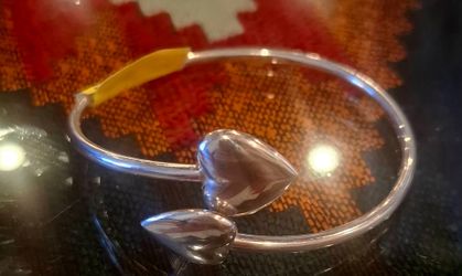 Silver Tone Heart Cuff Bangle Bracelet
