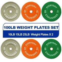 BalanceFrom Bumper Plate with Steel Hub, 100 lb Set Colored Wieghts IN HAND
