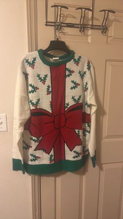 Ugly Christmas Sweater with Bow and Holly extra large