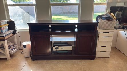 Dark Wood TV Stand with Cabinet Storage