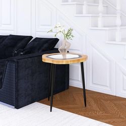 Small Side Table Coffee Table Bedside Table Night Stand for Living Room Bedroom & Balcony, MDF, Metal Legs,Easy to Assemble