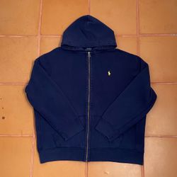 Polo Ralph Lauren Navy Zip Up thermal lined Hoodie Yellow Pony Size 2XL Mens i