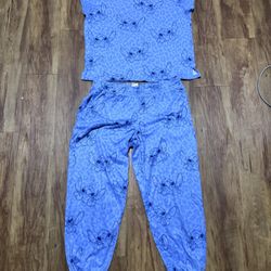 Disney Women’s Size Medium 8/10 Stitch Cheetah Leopard Print Pajama Set Blue Lou