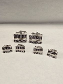 Vintage Stainless Steel Rectangular Cuff Links And Buttons Set
