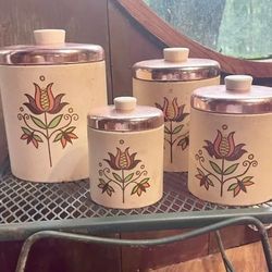 Vintage Tulips Copper Top Canisters Nesting Set