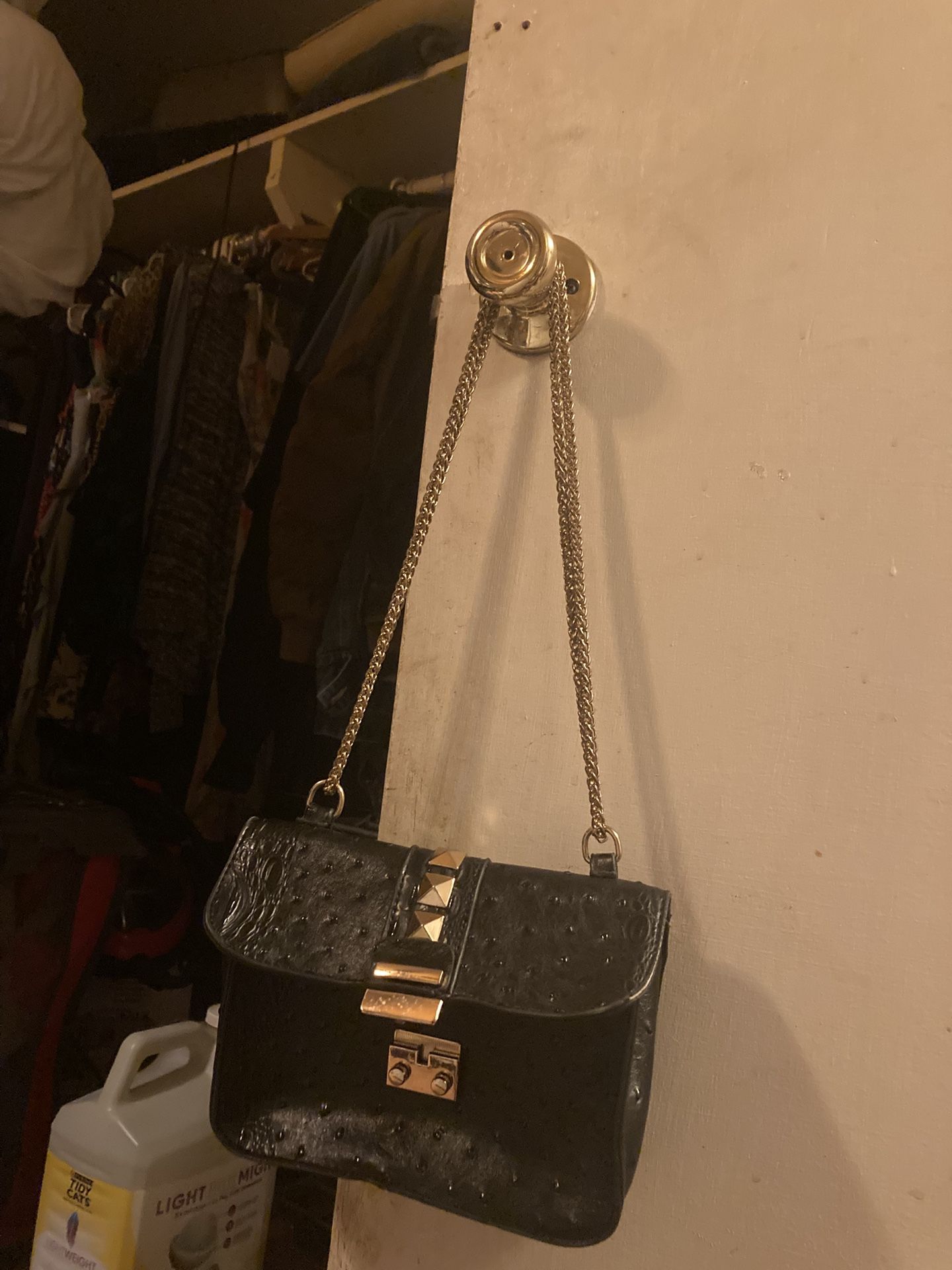 Black Purse With Gold Chain