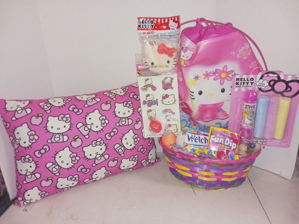 Hello Kitty Themed Easter Basket With Handmade Pillowt