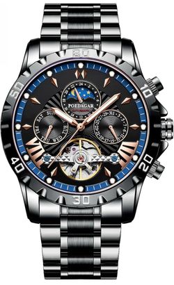 Poedagar Luxury Automatic Mechanical Wristwatch Tourbillon Waterproof Luminous Business Men Watch Date Week Stainless Steel Men's Watches