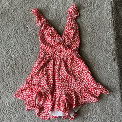 Red/Pink Ruffle Floral Romper SHEIN 