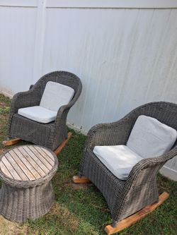 Wicker Rocking Chairs and Side Table Set
