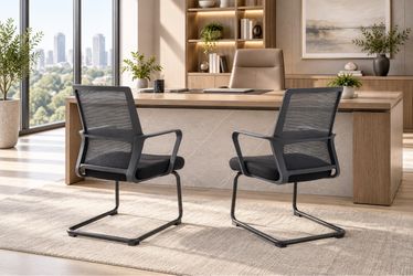 New 2 Pack Sled Base Reception Office Guest Chairs No Wheels Mesh Back 250LBS Capacity Ergonomic Lumbar Support with Armrest,Mid Back Breathable,for W