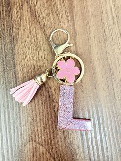 Pink Glittering Keychain Letter L