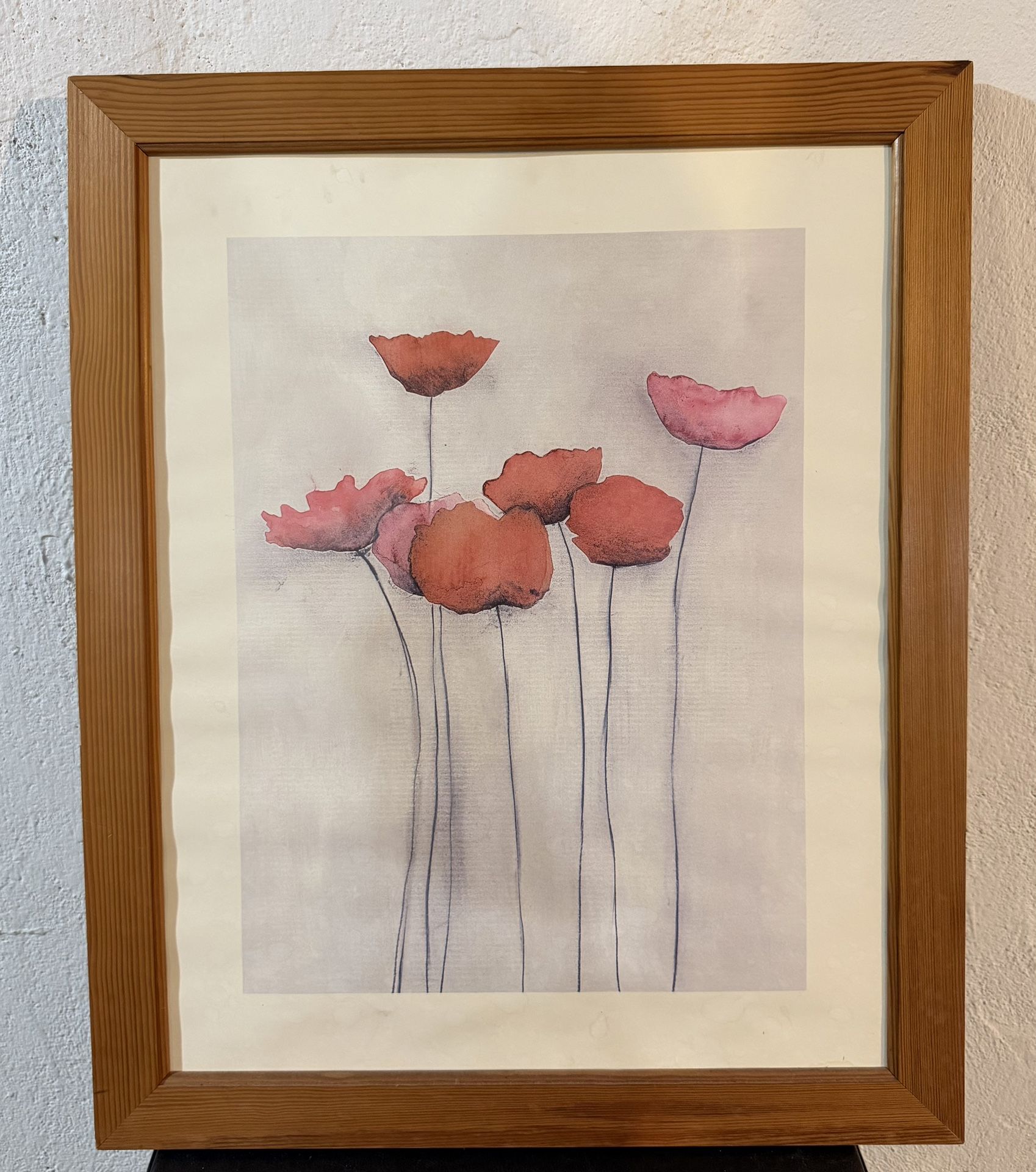 Framed Floral Wall Art – Red Poppies Print (Wood Frame)
