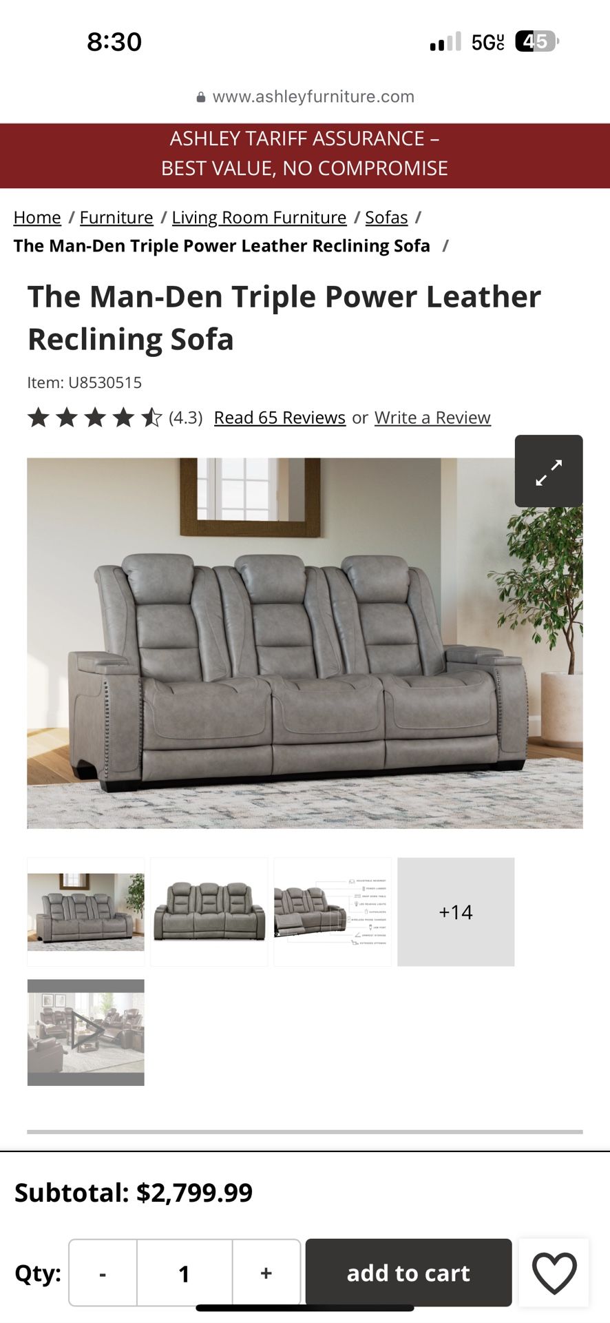 2 Leather Power Reclining Sofas