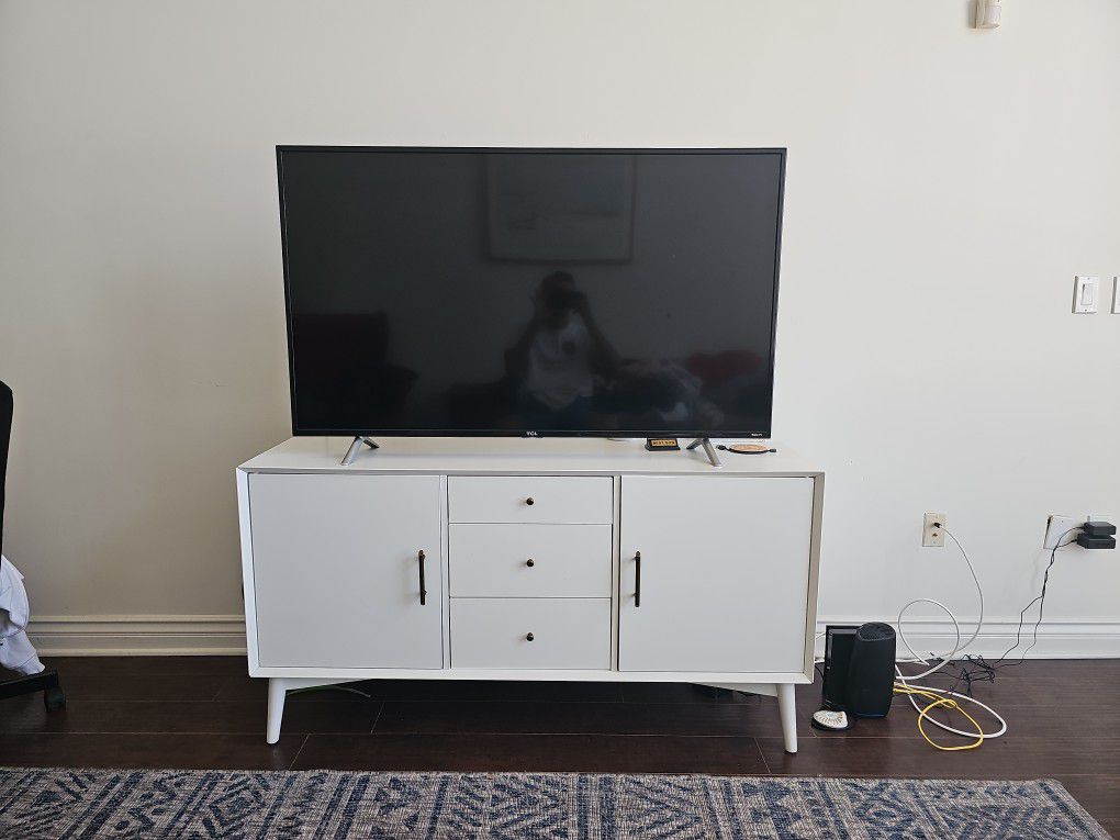 TCL 55" Roku TV with White TV Stand