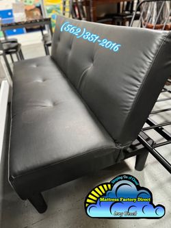 Black futon couch convertible faux leather new