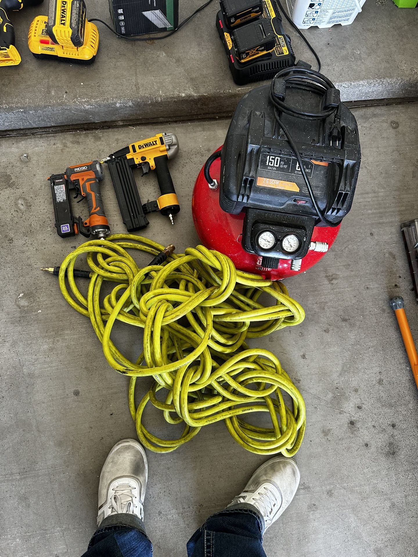 Air Compressor, Air Hose, Finish Nail Guns