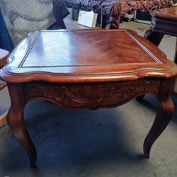 Solid Wood End Table with Carvings