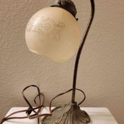 Antique Art Deco Lilypad Brass Etched Globe Lamp