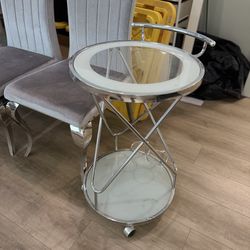 Studio 55D Page 29 1/2" High Glass and Chrome Rolling Serving Bar Cart