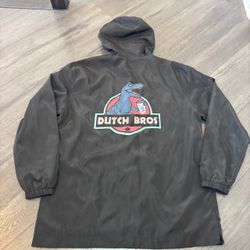 Dutch Bros Jurassic Park Windbreaker Logo Jacket XL Button Black Dinosaur