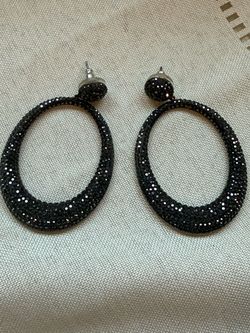 “Swarovski Black Crystal Pavé Statement Drop Earrings Authentic