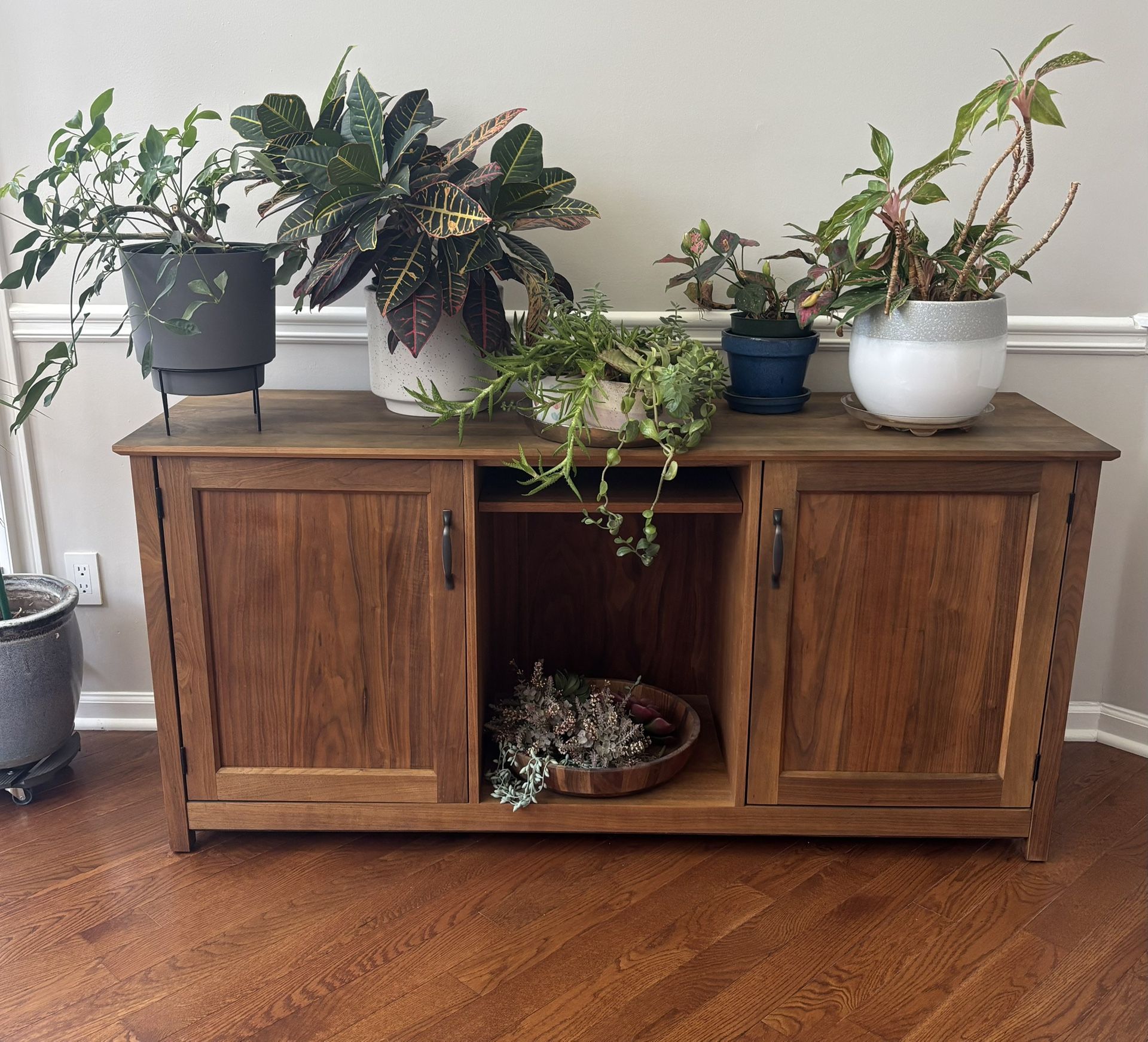 Crate & Barrel Ainsworth Walnut 64" Storage Media Console with Wood Doors