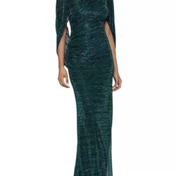 Women's Metallic Cape-Sleeve Gown/Earrings & Shoes