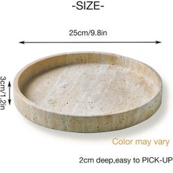 Round Travertine Marble Vanity Tray, Minimalist Modern Decorative & Fruit Serving Plate
