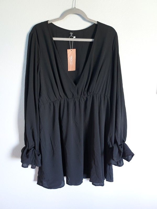 SHEIN SXY Women's Long Sleeves Ruffle Cuffs V-Neck Black Dress Plus Size 2XL NEW