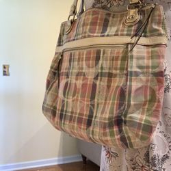 Coach Poppy Sequined Pink Madras Plaid Signature