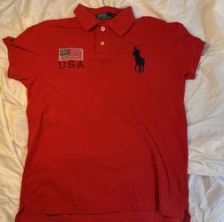 Polo by Ralph Lauren Big Pony Red Cotton Polo Shirt Men's M USA Flag Golf