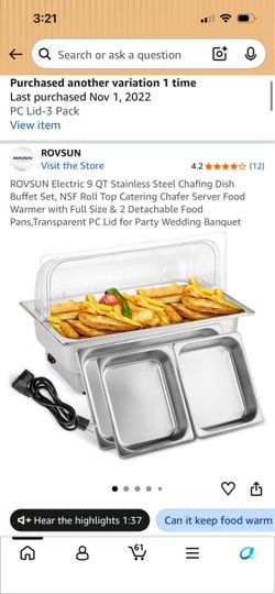 Rovsun electric 9 qt  chafing dish with roll cover