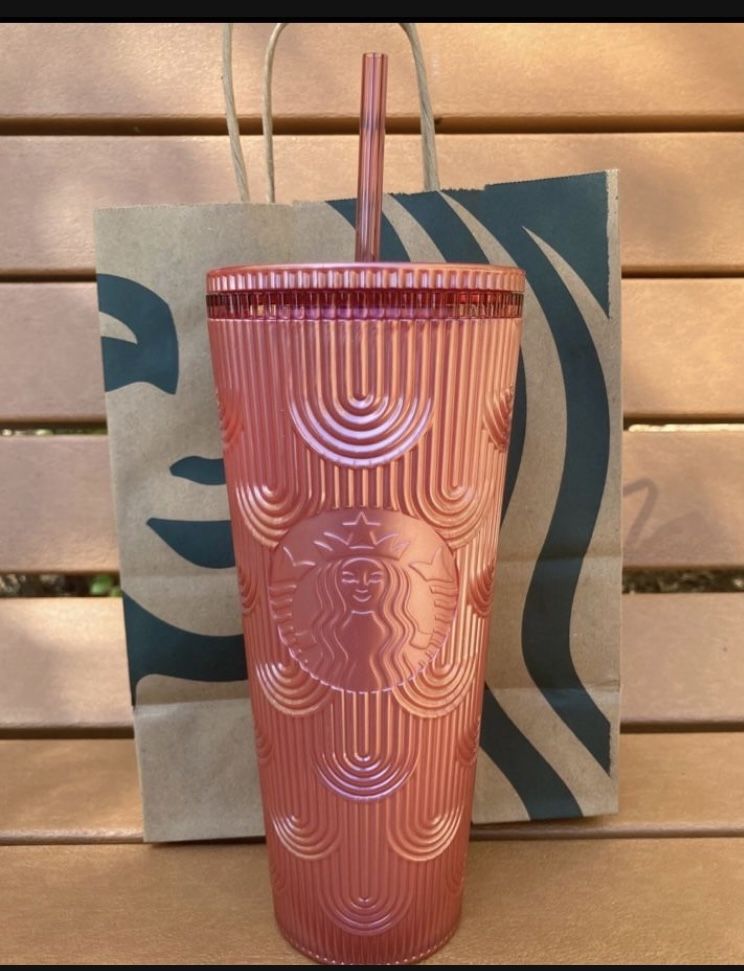 2023 STARBUCKS METALLIC PINK MERMAID SHELL SCALES 24oz TUMBLER