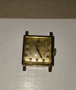vintage gold-tone square Bulova women's or nurse's mechanical wristwatch
