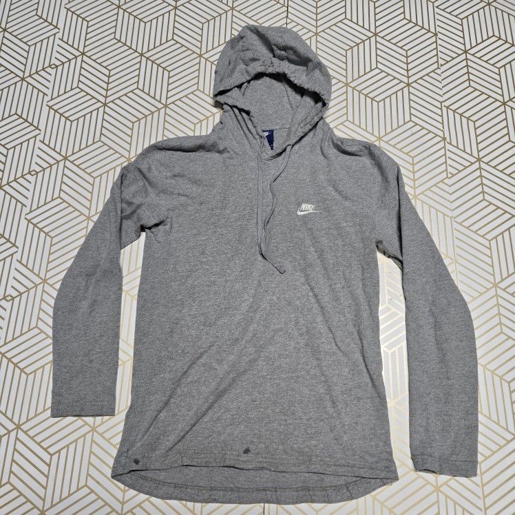 Nike Gray Men's Pullover Hoodie Sweatshirt Size Medium Swoosh Logo Embroidered