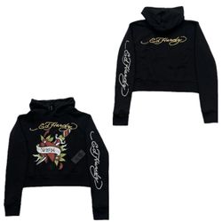 Ed Hardy Black Hoodie Sweatshirt Women’s Large New 