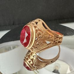 14K (583) Gold Vintage Soviet Ring with Large Ruby Corundum