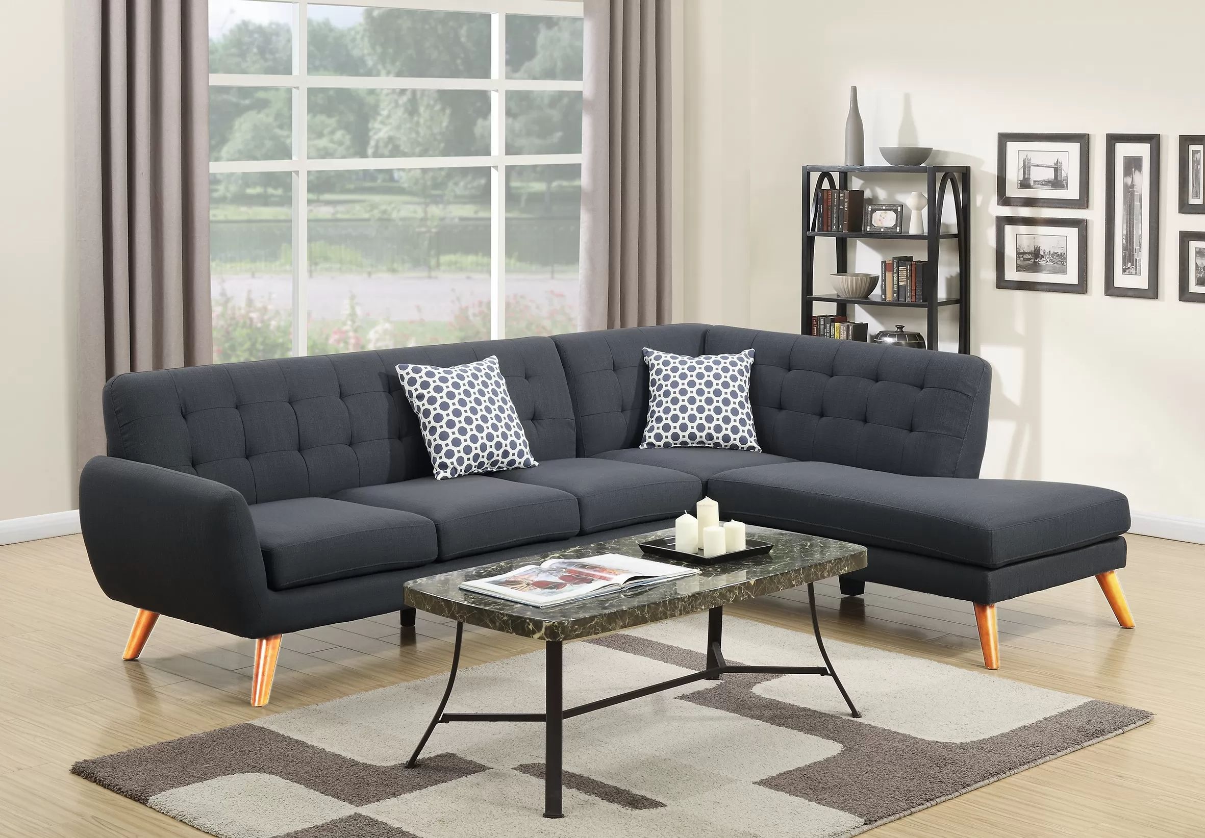 Sectional Modern Design Right Chaise, Ash Black fabric, New Especial price