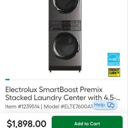 Electrolux
4.5 cu. ft. Stacked Stackable Washer and 8.0 cu. ft. Electric Dryer Laundry Tower in Titanium, SmartBoost Premixing, Energy Star