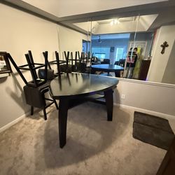 Dining Room Table w/ 4 Leather Chairs & a leather bench