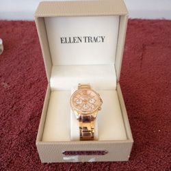 Ellen Tracy Womens Golden Dial Analog Chain Watch With Diamond Rim Size One OSFM